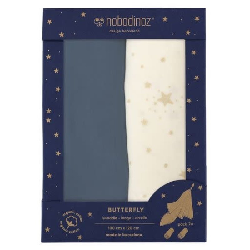 Nobodinoz Box 2 Butterfly Swaddles Blue