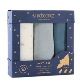 Nobodinoz Box 3 Baby Love Swaddles Blue