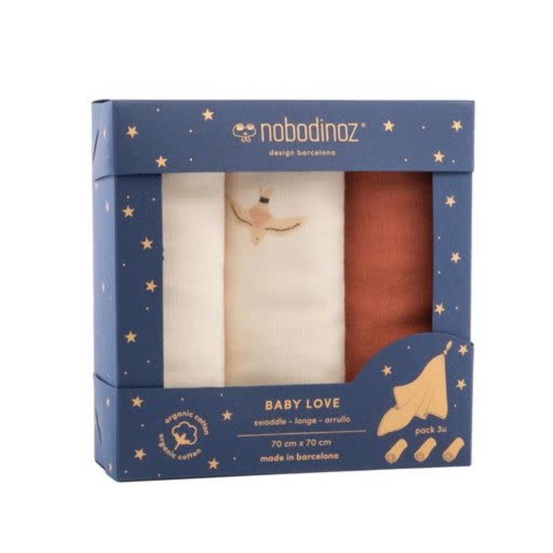 Nobodinoz Box 3 Baby Love Swaddles Toffee