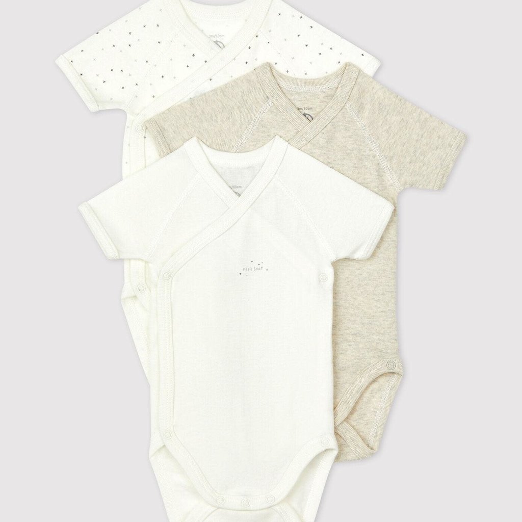 Petit Bateau Set Van 3 Babybody'S In Biokatoen Korte Mouwen Sterren