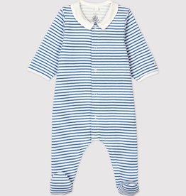 Petit Bateau Pyjama met voetjes lichtblauw gestreept