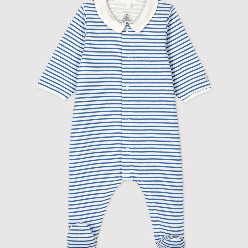 Petit Bateau Pyjama met voetjes lichtblauw gestreept