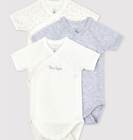 Petit Bateau Overslagbody/romper Korte Mouwen Wolkjes 3-pack