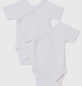 Petit Bateau Overslagbody/romper Korte Mouwen Wit 2-pack