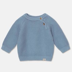 My Little Cozmo MIKA waffle-knit raglan baby pullover blue