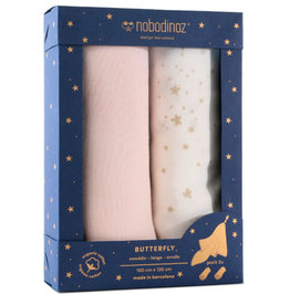 Nobodinoz Box 2 Butterfly Swaddles Pink