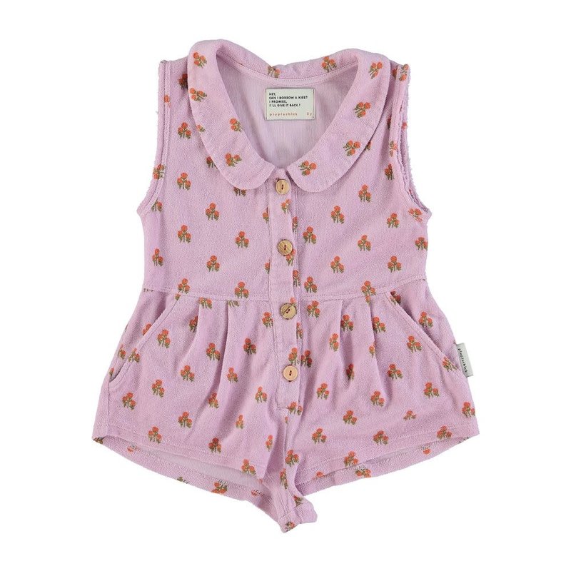 Piupiuchick Short Jumpsuit W/ Collar | Lilac W/ Flowers Allover