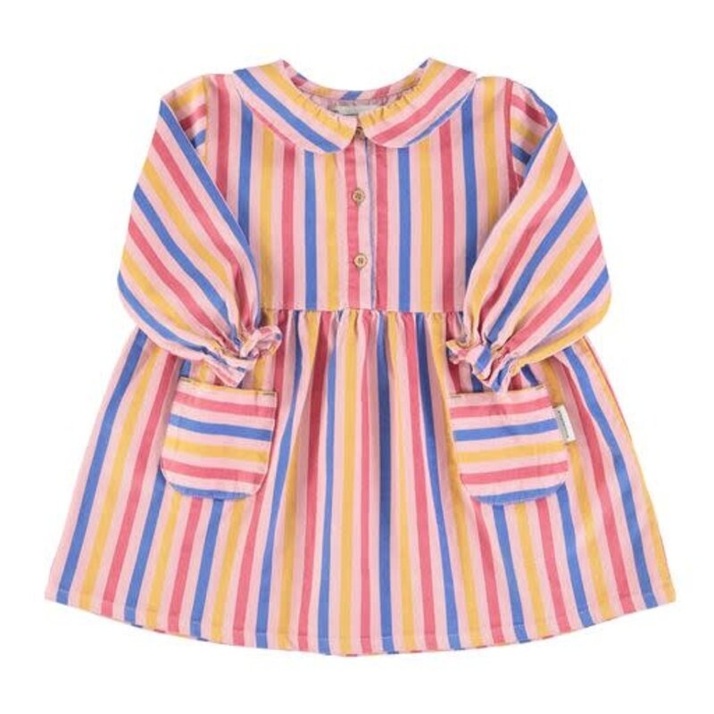 Piupiuchick Short peter pan dress |  Pink w/ multicolor stripes
