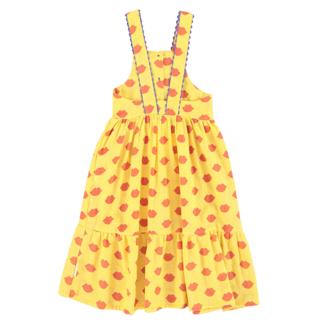 Piupiuchick long layered dress | yellow w/ red lips