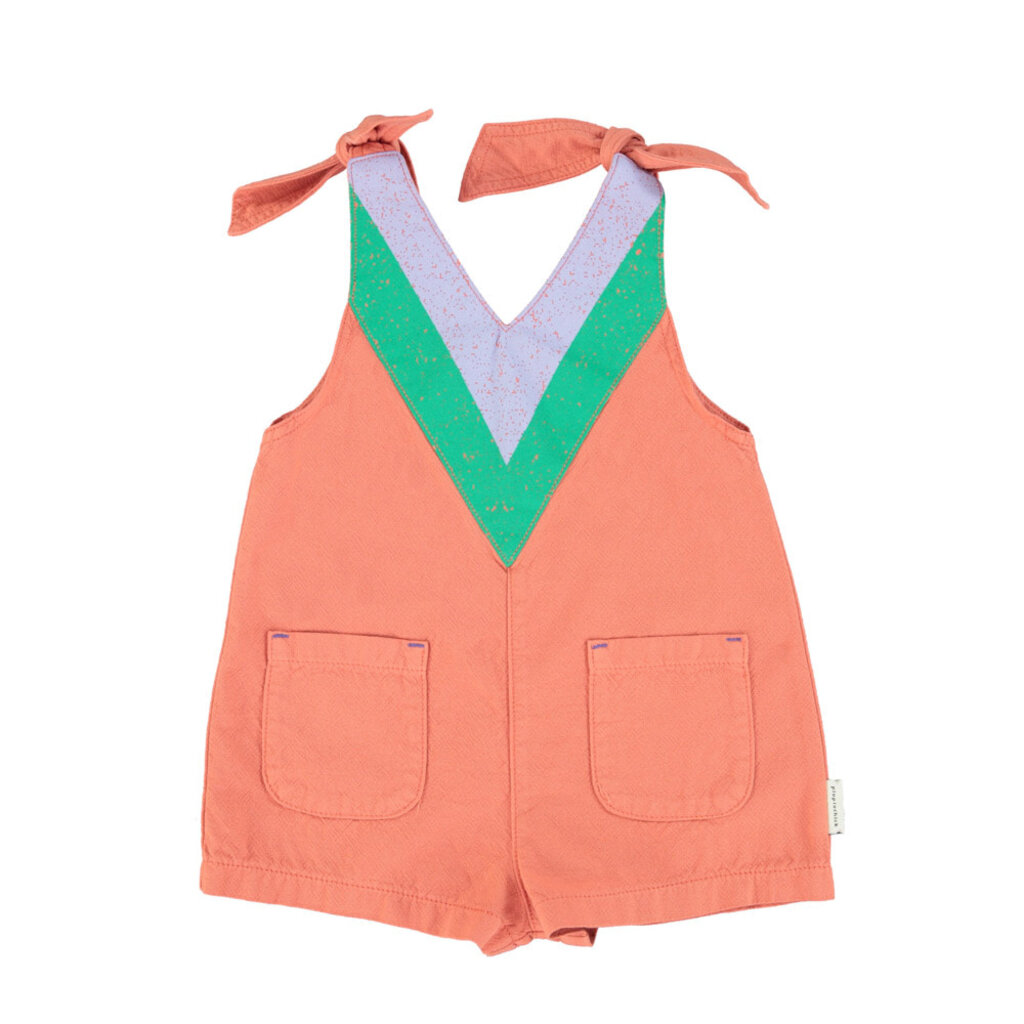 Piupiuchick short jumpsuit w/ straps | terracotta w/ multicolor print