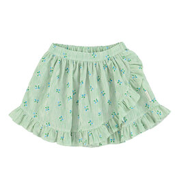 Piupiuchick short skirt w/ ruffles | green stripes w/ little flowers