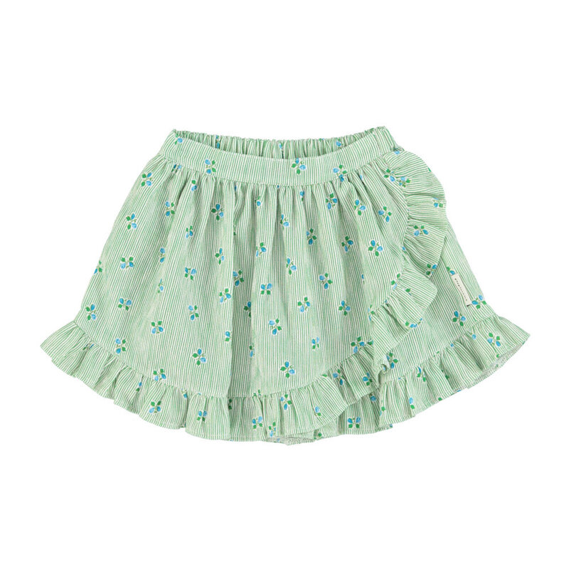 Piupiuchick short skirt w/ ruffles | green stripes w/ little flowers