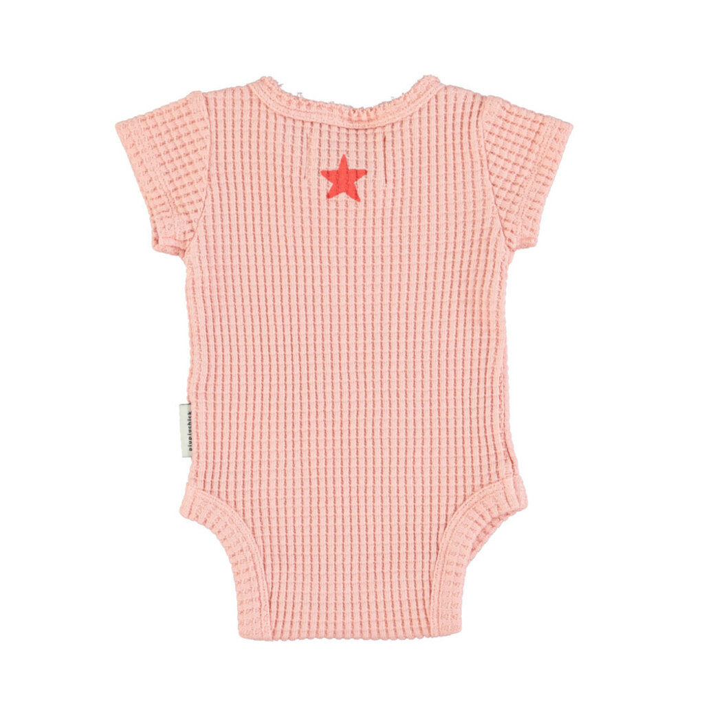 Piupiuchick short sleeve bodysuit | light pink w/ lips print