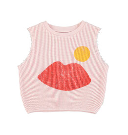 Piupiuchick sleeveless top | light pink w/ lips print