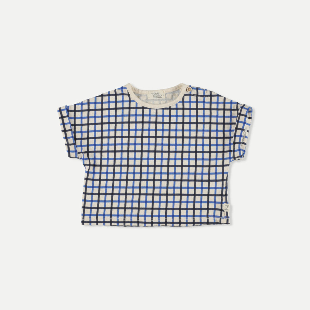 My Little Cozmo Organic crepe check baby T-shirt Navy