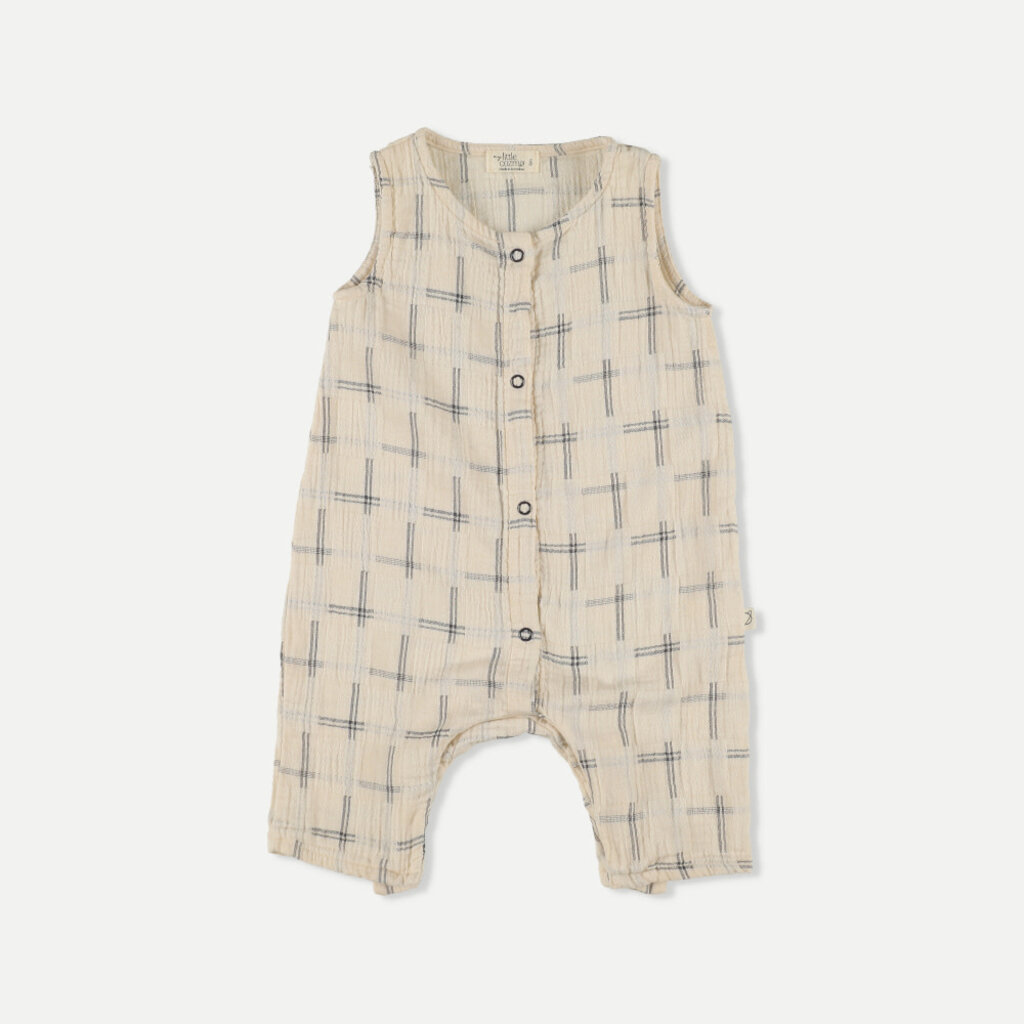 My Little Cozmo Organic plaid muslin baby jumpsuit Ivory