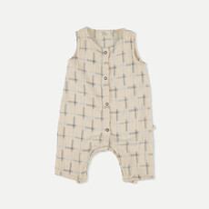 My Little Cozmo Organic plaid muslin baby jumpsuit Ivory