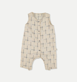 My Little Cozmo Organic plaid muslin baby jumpsuit Ivory