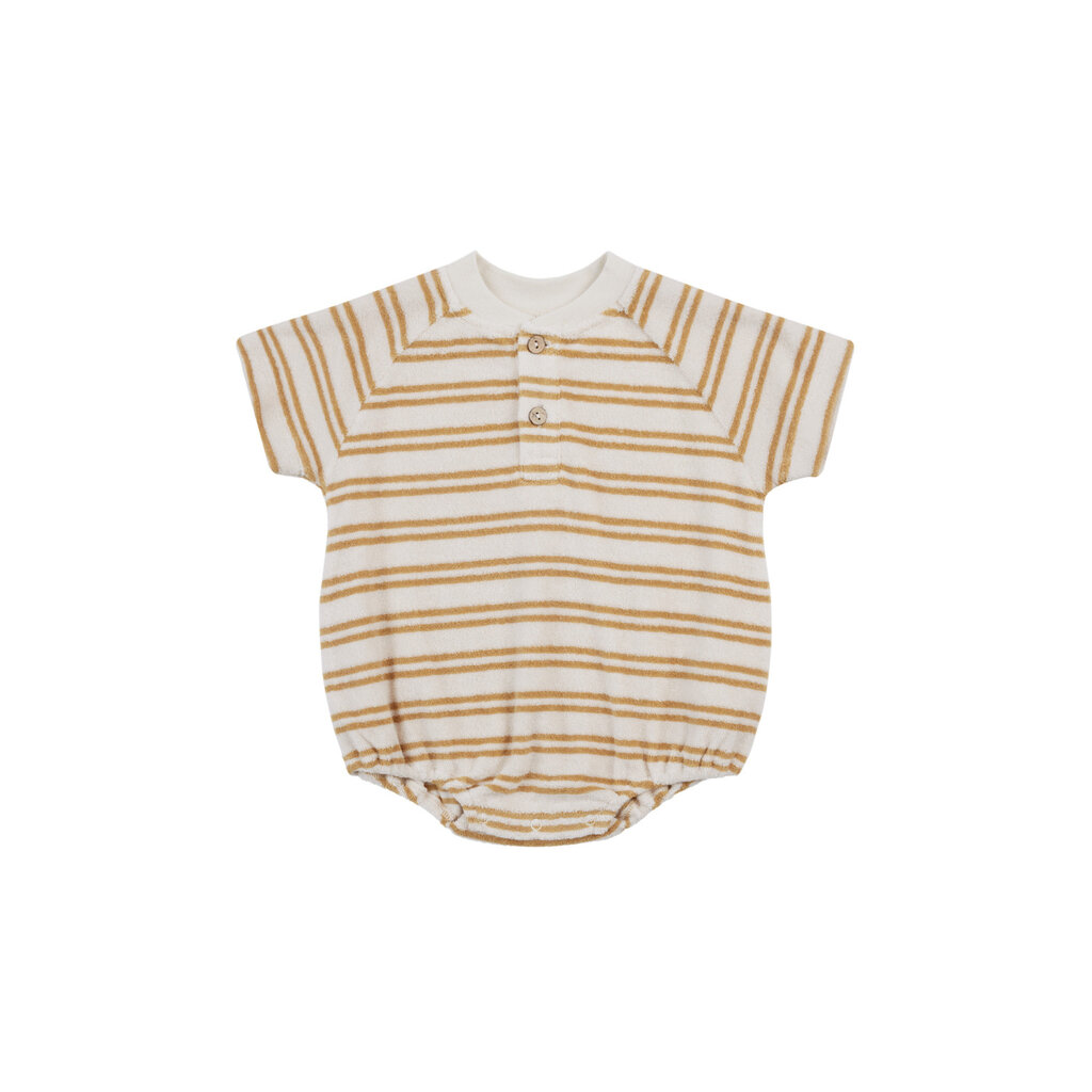 Quincy Mae Terry Henley Romper Honey Stripe