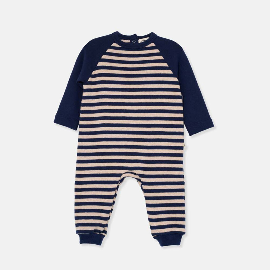 My Little Cozmo Soft striped baby jumpsuit Soft feel thin stripes-Beige Navy