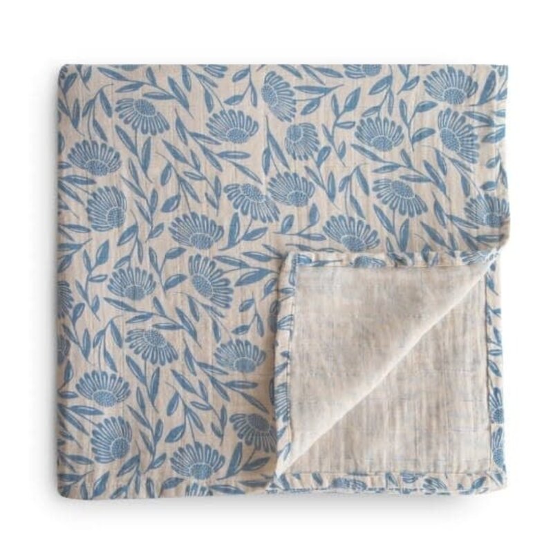 Mushie Swaddle - Blue Flowers