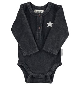 Piupiuchick Baby long sleeve body | Faded black w/ "rock & roll" print