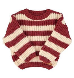 Piupiuchick Knitted sweater | Bordeaux & light pink stripes