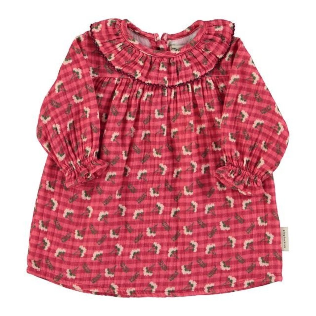 Piupiuchick Baby dress | Checkered pink w/ flowers