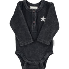 Piupiuchick Baby long sleeve body | Faded black w/ "rock & roll" print