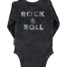 Piupiuchick Baby long sleeve body | Faded black w/ "rock & roll" print