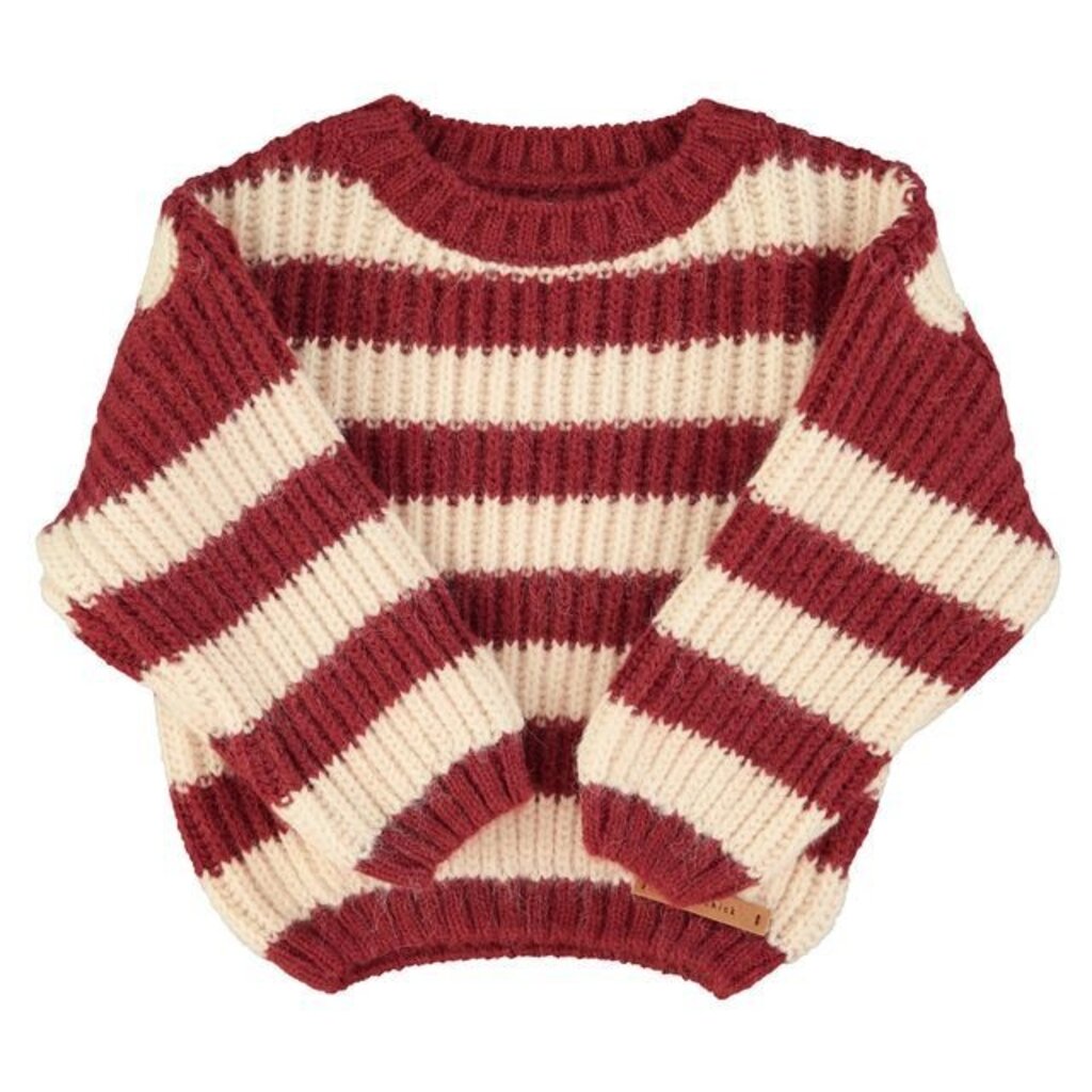 Piupiuchick Knitted sweater | Bordeaux & light pink stripes