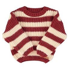 Piupiuchick Knitted sweater | Bordeaux & light pink stripes