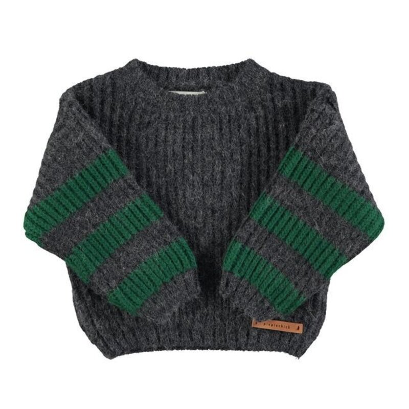Piupiuchick Knitted sweater | Grey & green stripes