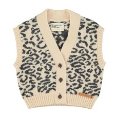 Piupiuchick Knitted waistcoat | Light pink w/ black animal print