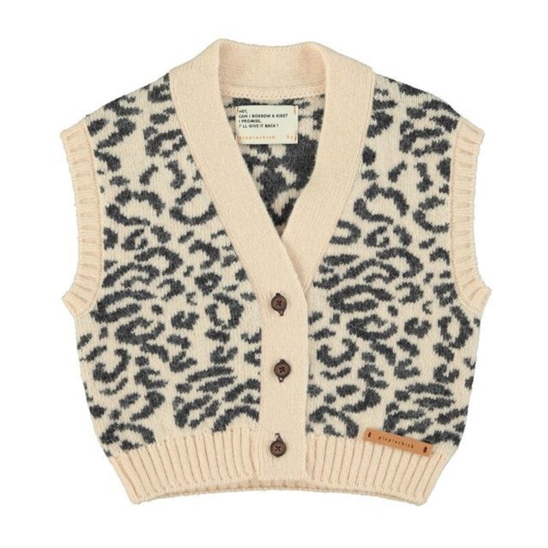 Piupiuchick Knitted waistcoat | Light pink w/ black animal print