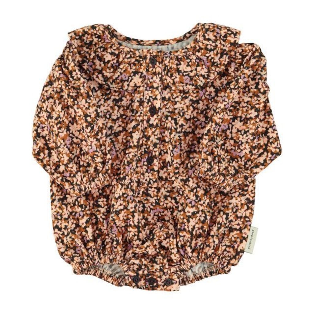 Piupiuchick Long sleeve romper | Light pink & brown flowers