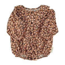 Piupiuchick Long sleeve romper | Light pink & brown flowers