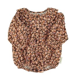 Piupiuchick Long sleeve romper | Light pink & brown flowers