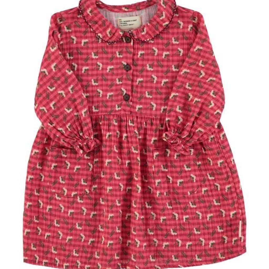 Piupiuchick Short dress | Pink checkered w/ flowers