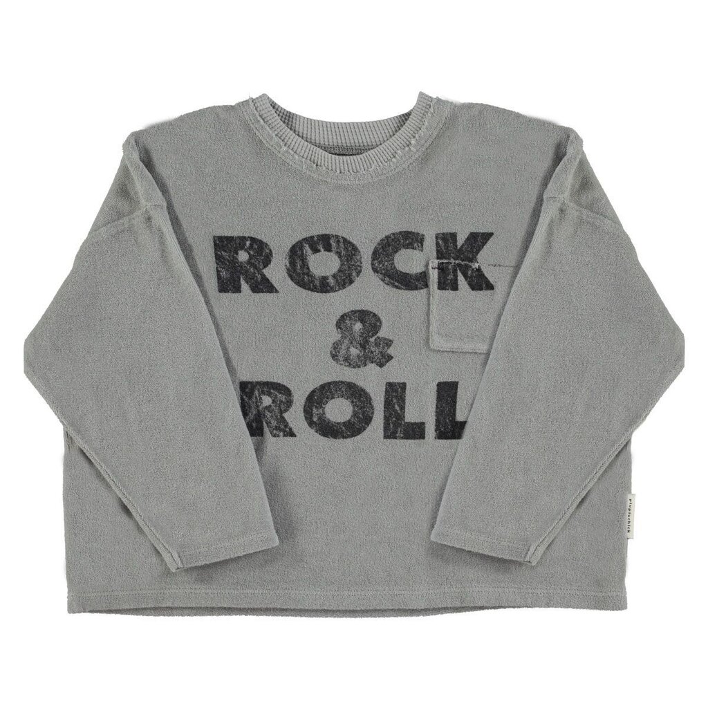 Piupiuchick Terry cotton longsleeve t'shirt | Grey w/ "rock & roll" print