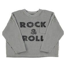Piupiuchick Terry cotton longsleeve t'shirt | Grey w/ "rock & roll" print