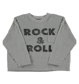 Piupiuchick Terry cotton longsleeve t'shirt | Grey w/ "rock & roll" print