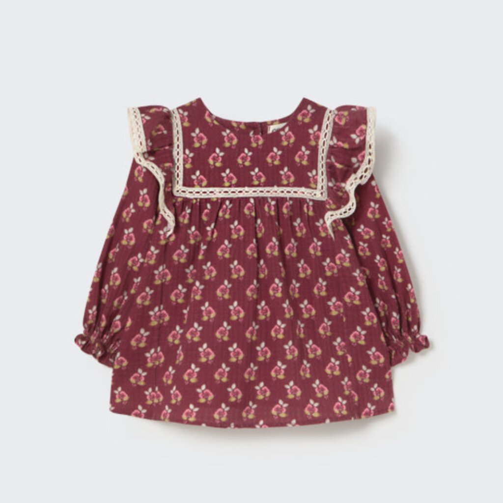 Cozmo Bloom Textured Baby Dress Burgundy-Bloom Textured Cotton