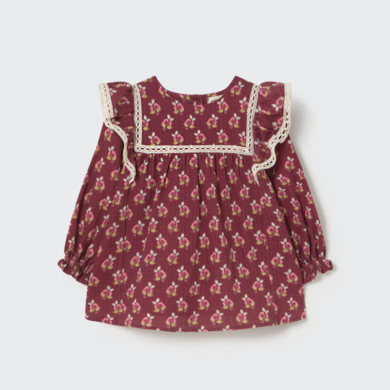 Cozmo Bloom Textured Baby Dress Burgundy-Bloom Textured Cotton