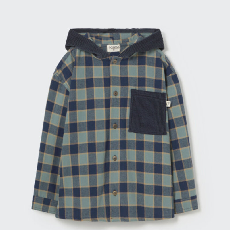 Cozmo Check Flannel Hooded Shirt Artic Blue-Check Flannel