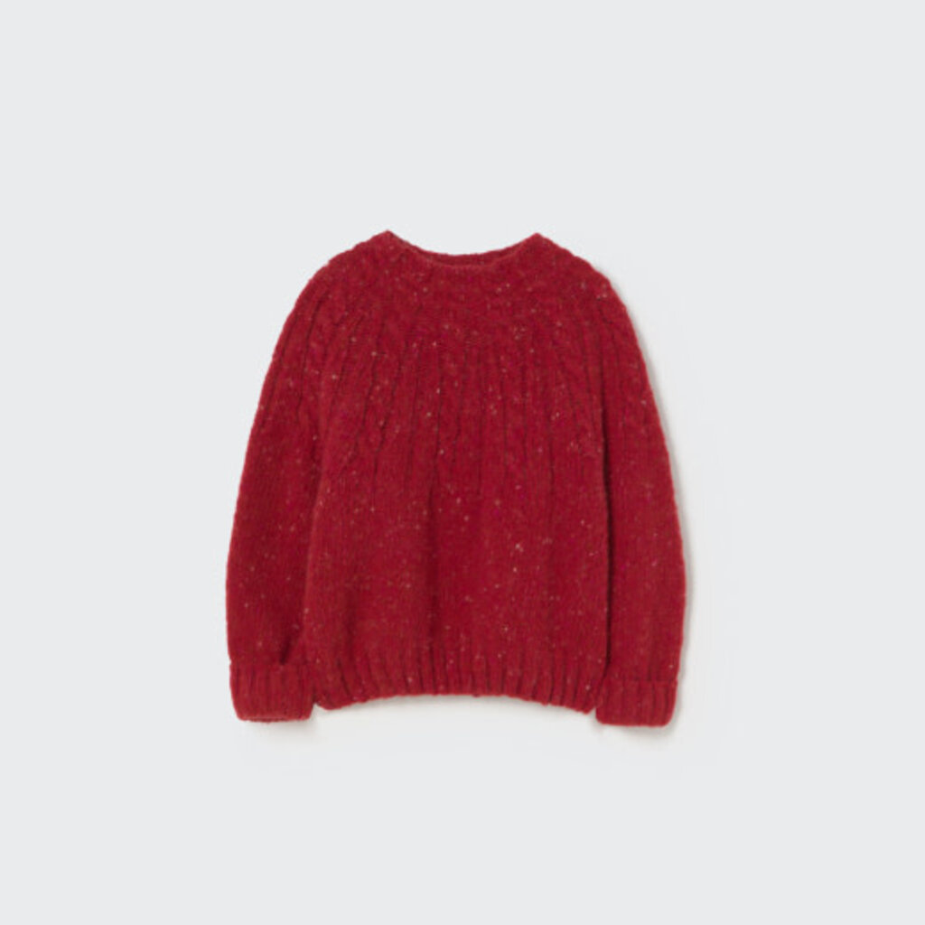 Cozmo Tweed Tricot Mock Neck Baby Sweater Red Velvet-Tweed Tricot