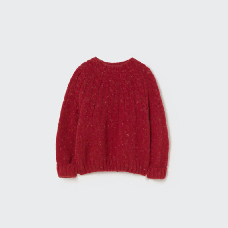 Cozmo Tweed Tricot Mock Neck Baby Sweater Red Velvet-Tweed Tricot