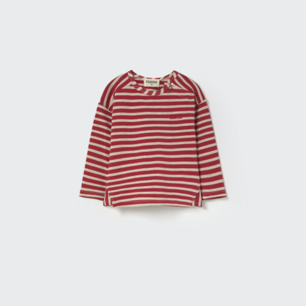Cozmo Striped Elastic Fleece Baby T-Shirt Burgundy-Striped Elastic Fleece
