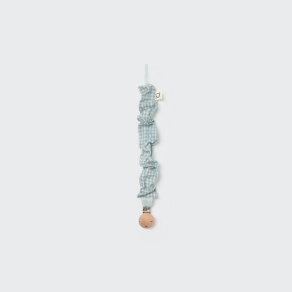 Cozmo Mini Gingham Flannel Newborn Pacifier Clip Misty Blue-Mini Gingham Flannel