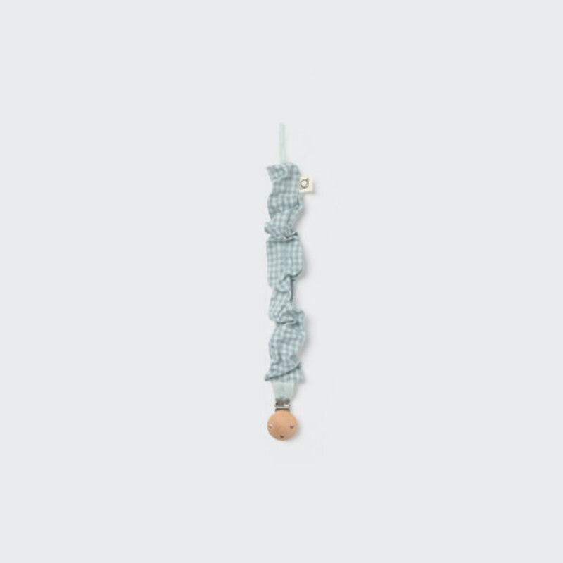 Cozmo Mini Gingham Flannel Newborn Pacifier Clip Misty Blue-Mini Gingham Flannel